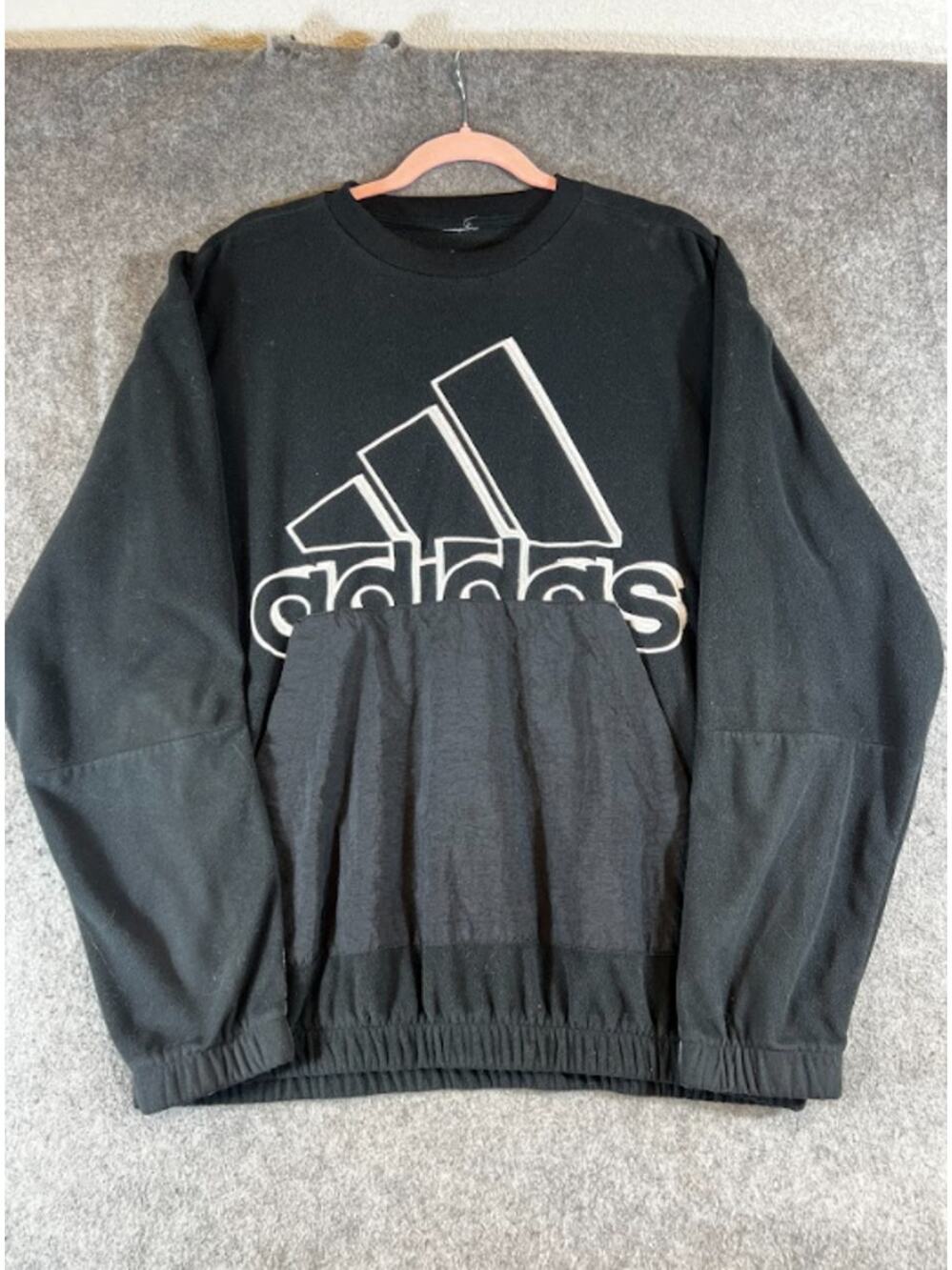 Adidas Polar Fleece Big Logo Crewneck Sweatshirt Mens XXL Black Cozy Streetwear